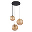 3-light designer pendant light Sila - ribbed amber glass