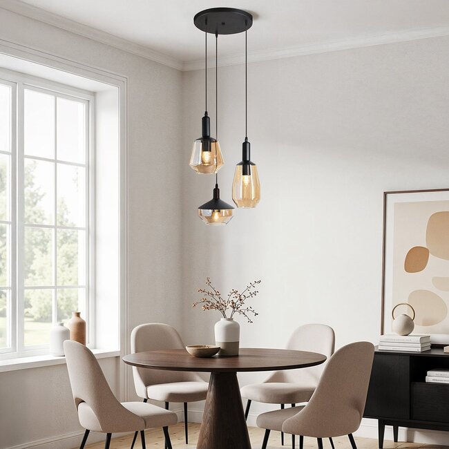 Designer pendant lamp in Amber glass, 3-light - Mala