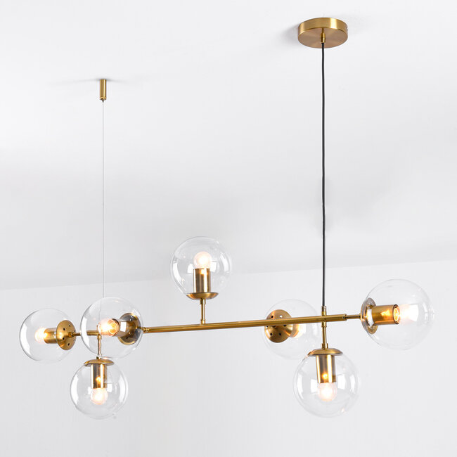 Designer lighting Hepta Gold pendant lamp with transparent glass spheres