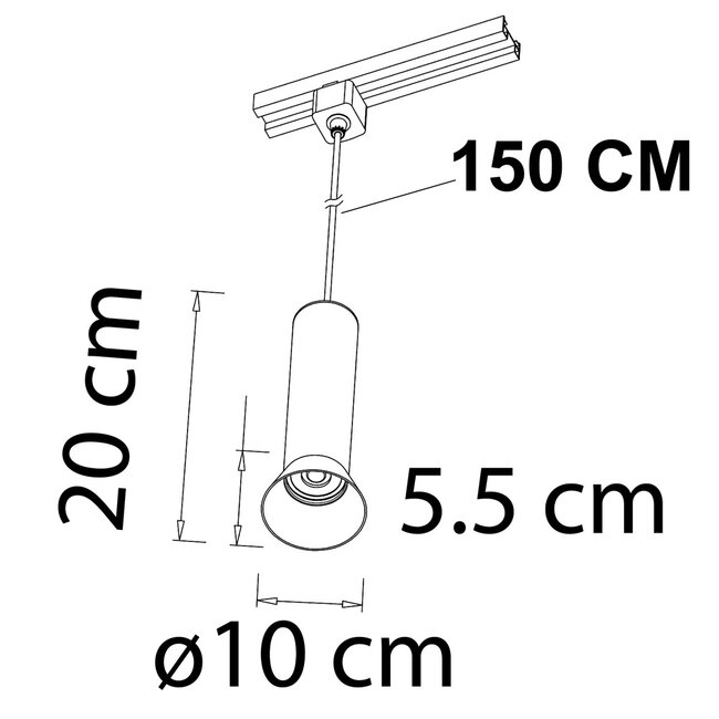 1-phase rail tube pendant lamp Lenn - Black