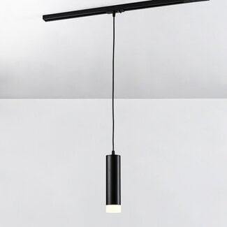 Luke 1-phase track tubular pendant light, black with matt diffuser
