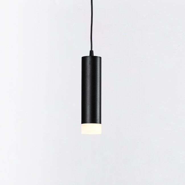 Luke 1-phase track tubular pendant light, black with matt diffuser
