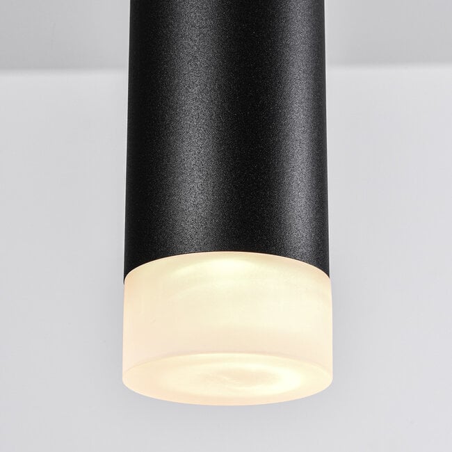 Luke 1-phase track tubular pendant light, black with matt diffuser