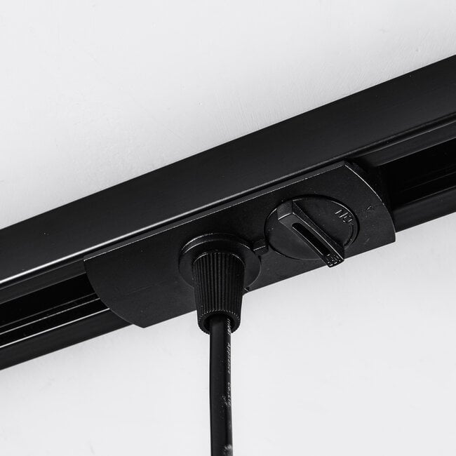 Luke 1-phase track tubular pendant light, black with matt diffuser