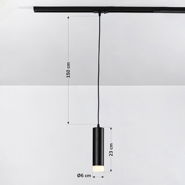 1-phase rail tube pendant lamp Luke - Black with matt diffuser