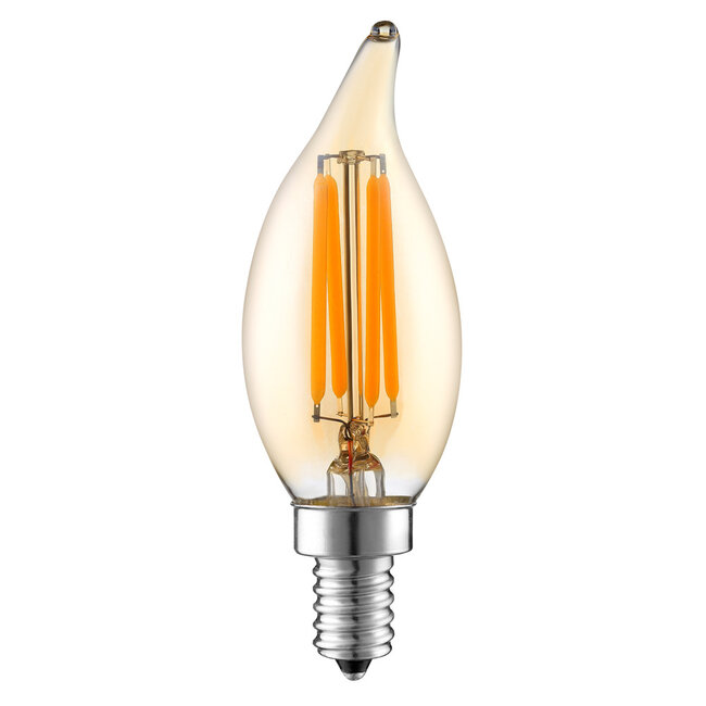 E14 dimmable LED filament candle bulb with Amber glass | 5.5W 2200K