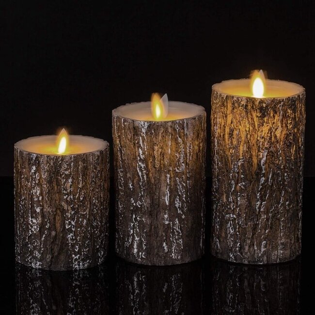 Candle set tree bark with remote control Arbor - Set of 3