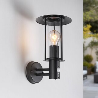 Lore rustic outdoor wall light with sensor - black