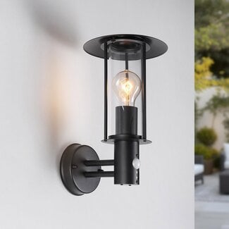 Rustic outdoor wall light Lore with sensor - black