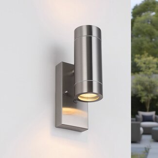 Designer lighting stainless steel outdoor wall light with twilight sensor, 2-light - Saul