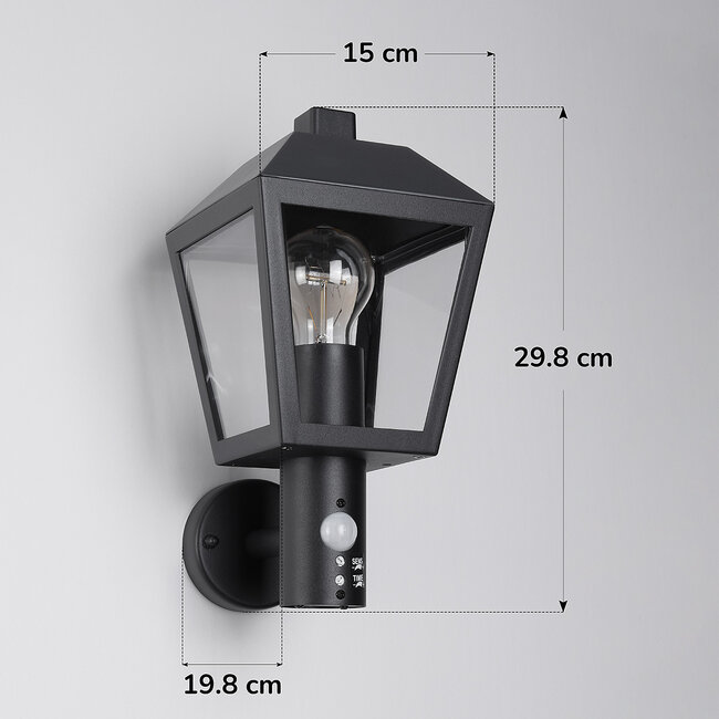 Country-style outdoor wall light Dax with sensor - black