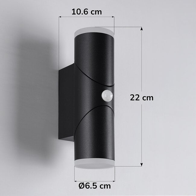 Adjustable round outdoor wall light Tess with sensor - Black