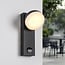 Industrial outdoor wall light Sil with sensor - black integrated LED