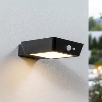 Modern solar wall lamp with sensor black - Shiny