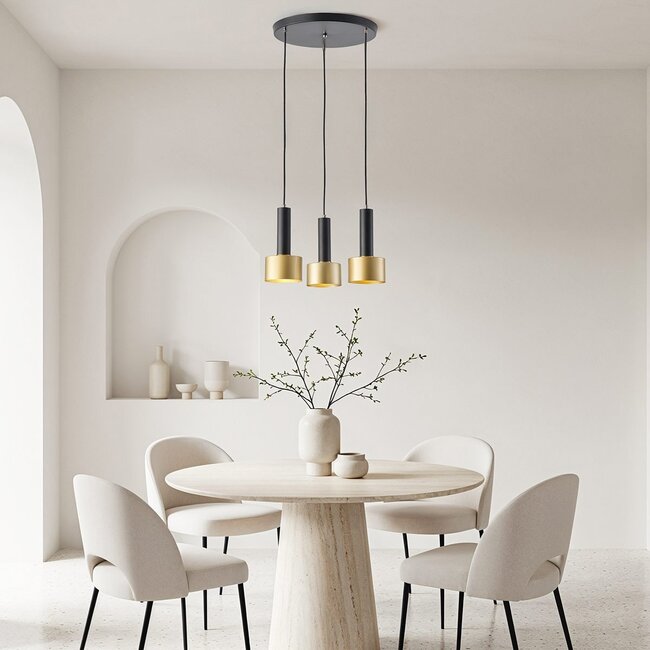 Modern 3-light pendant lamp Chantal, matte-black with gold