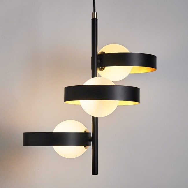 Modern 3-light pendant lamp James with matte glass and gold