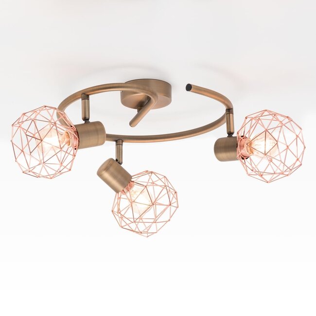 Industrial ceiling light copper coloured, 3-lights - Russet (E14 bulb holder)