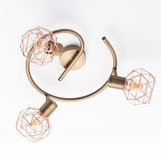 Industrial ceiling light copper coloured, 3-lights - Russet (E14 bulb holder)