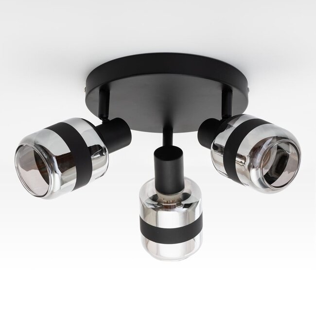 Industrial 3-light ceiling spotlight Adira in smoked glass
