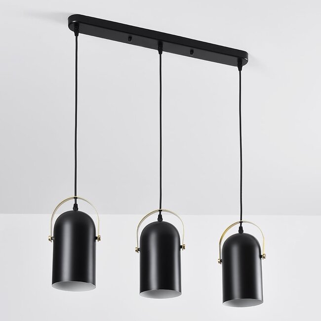 Industrial 3-light ceiling spotlight Helsinki in black and gold