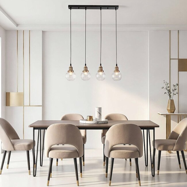 4-light Art Deco pendant light Bologna - clear glass
