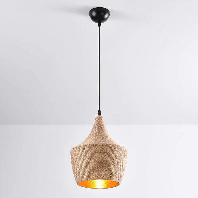 pendant light Laos with rope - natural and gold