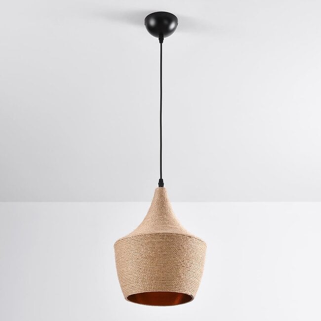 pendant light Laos with rope - natural and gold