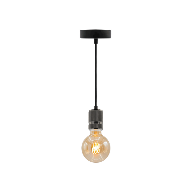 Industrial cord pendant in glossy black - E27 lamp holder