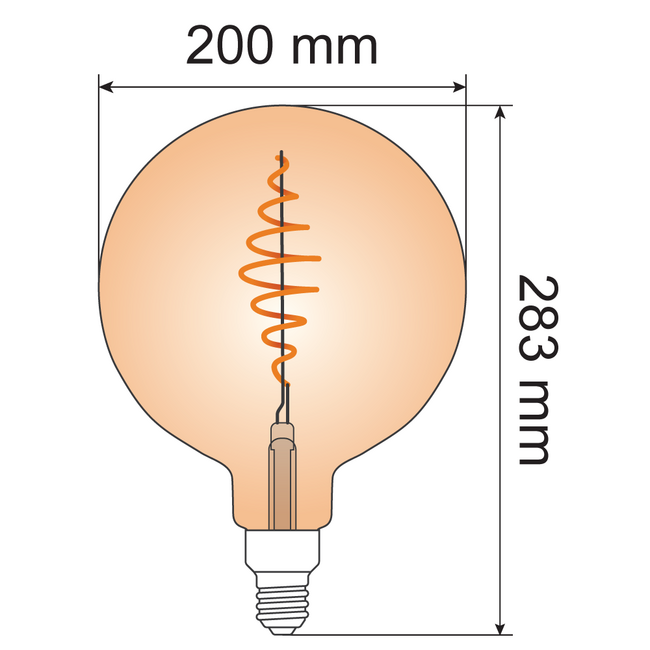 8.5W croissant spiral lamp XXXL, 2000K, amber glass Ø200 - dimmable