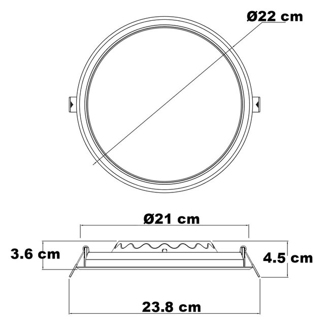 LED Downlight round - 18 watt - Ø220mm