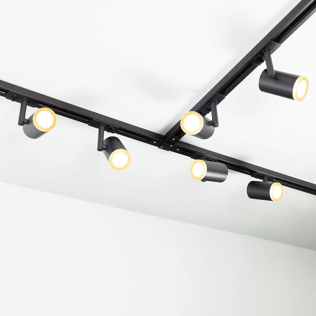 Modern 1.5 metre single-phase track lighting system with June spotlights - Black ceiling lights