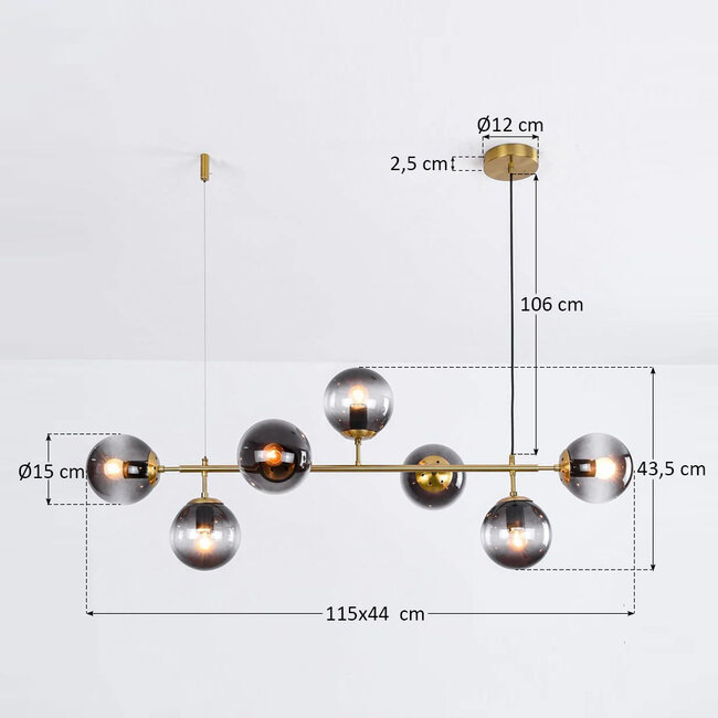 Second chance: Hepta designer pendant lamp with golden frame and smoked glass