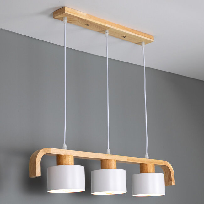 3-light pendant lamp with wood and white - Rosie