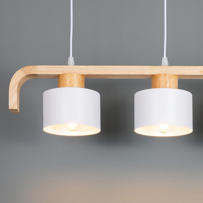 3-light pendant lamp with wood and white - Rosie