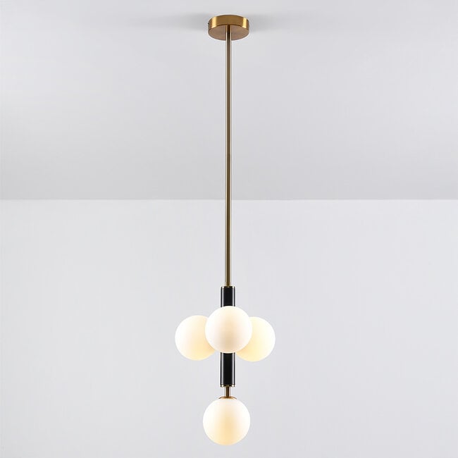 Pendant light Lennard with opal white spheres, 4-light