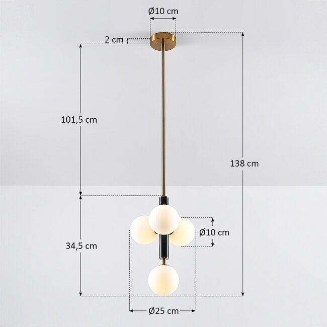 Lennard pendant lamp with opal white globes, 4-light