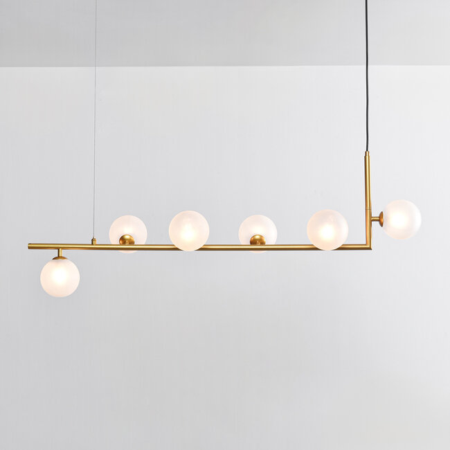 Designer pendant light Marcus with opal white glass, 6-light