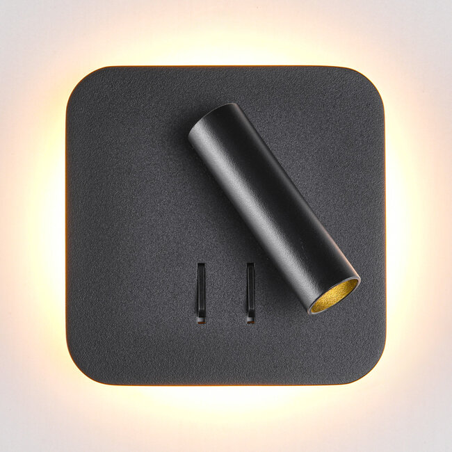 Square wall lamp with illuminated wall plate and swivelling spotlight - Sofian