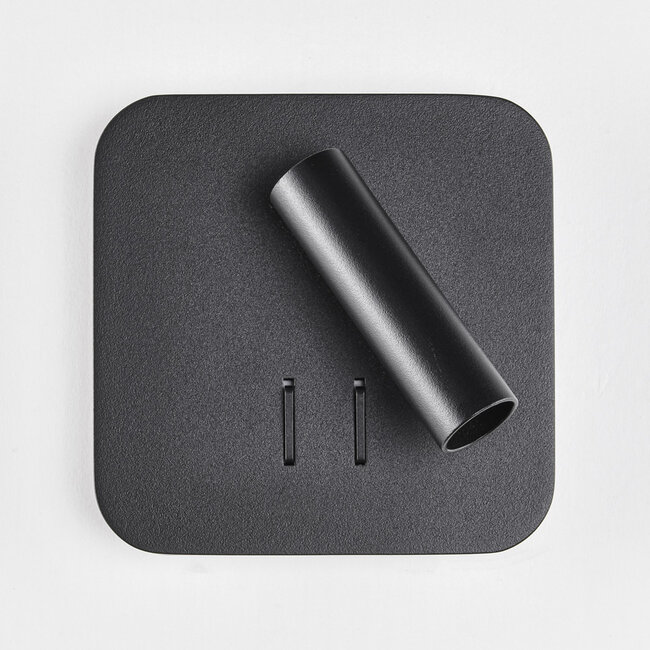 Square wall lamp with illuminated wall plate and swivelling spotlight - Sofian