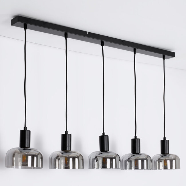 Pendant lamp with smoked glass and Mirror effect, 5-light - Cinza