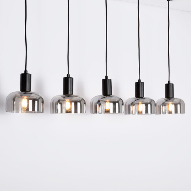 Pendant lamp with smoked glass and Mirror effect, 5-light - Cinza