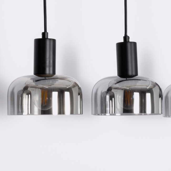 Pendant lamp with smoked glass and Mirror effect, 5-light - Cinza