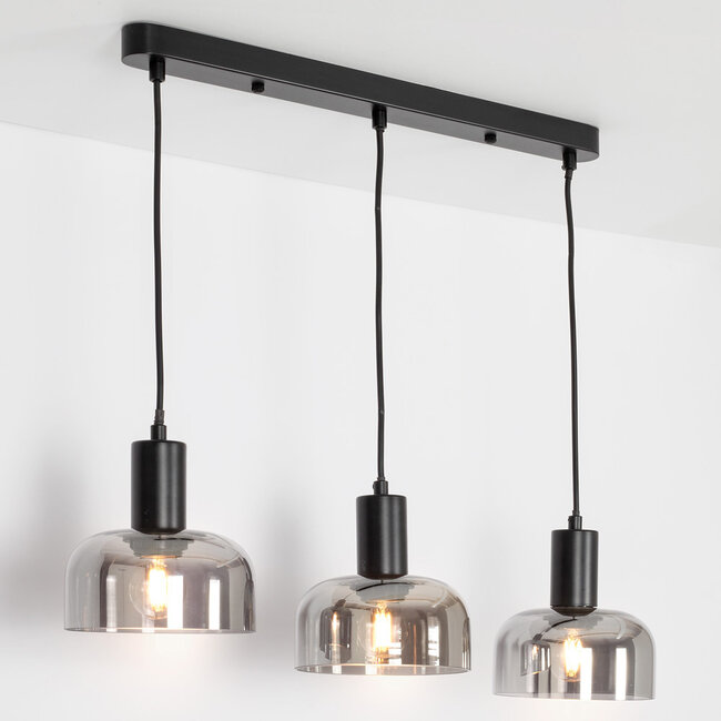 Modern pendant lamp, Black, 3-light - Pilka