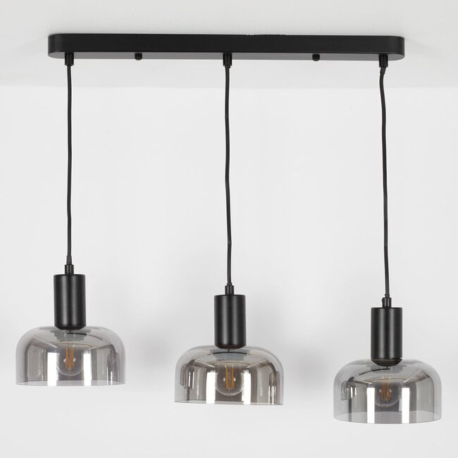 3-light pendant light Pilka - smoked glass with mirror effect