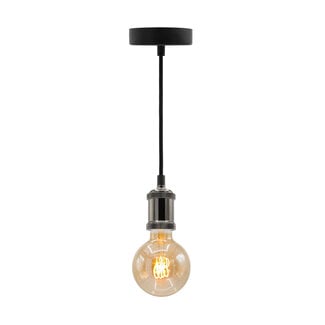 G95 modern glossy black cord pendant with XL bulb, amber, 5W