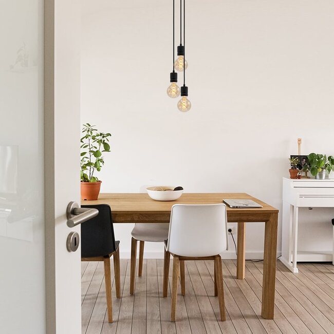 Industrial matte black cord pendants incl. 5W XL bulb, Amber glass, 1800K, Ø95