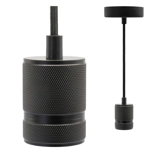 Industrial matte black cord pendants incl. 5W XL bulb, Amber glass, 1800K, Ø95