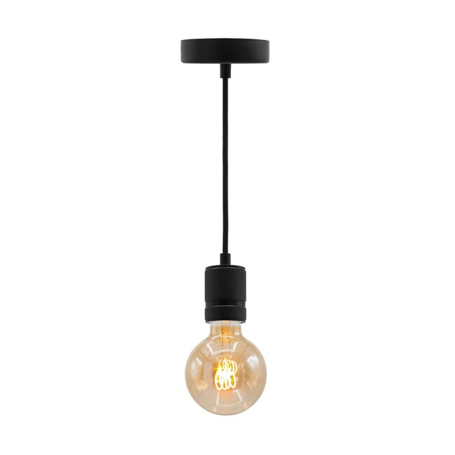 Industrial matte black cord pendants incl. 5W XL bulb, Amber glass, 1800K, Ø95