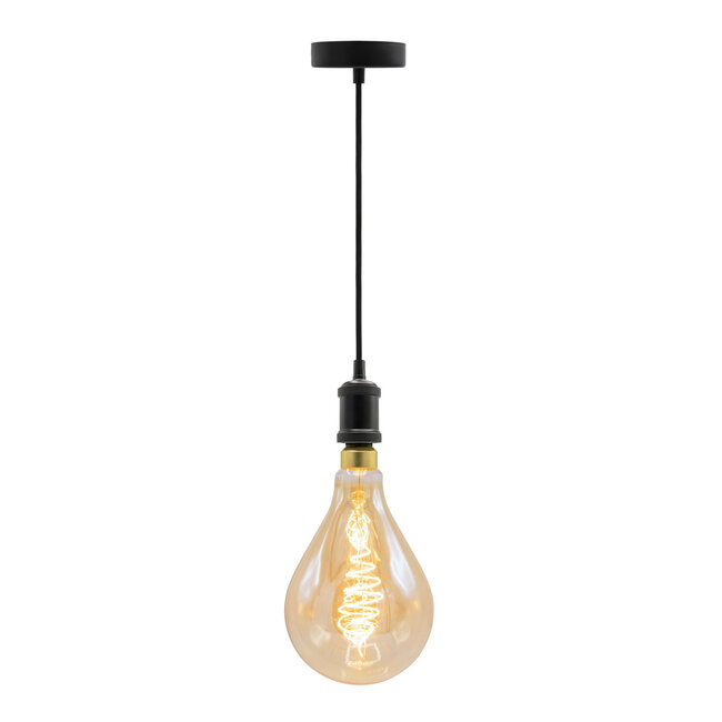 Modern Matt black cord pendants incl. 8.5W to 10W XXL bulb, Amber glass, 2000K, Ø160