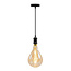 Modern Matt black cord pendants incl. 8.5W to 10W XXL bulb, Amber glass, 2000K, Ø160